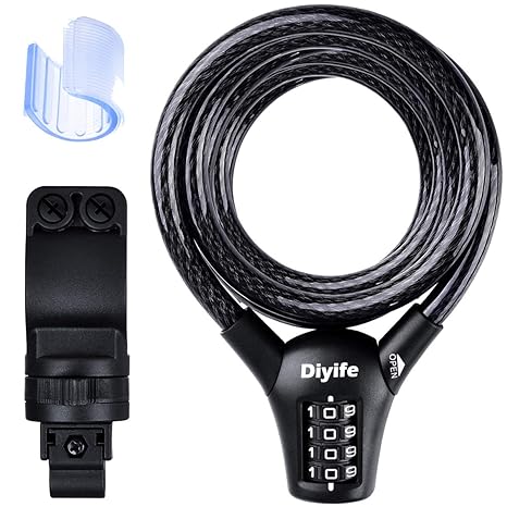 Fahrradschloss [Verdicktes Stahlseil] [Zinklegierung Schloss] Diyife® Hochsicheres Zahlencode Kabelschloss mit Halterung,, Fa