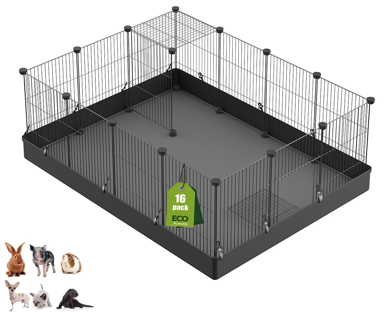 Photo 1 of LANGXUN 16pcs Small Animal Pet Playpen with Door & Waterproof Mat, Rabbit Guinea Pig Cage, Puppy Kitten Playpen | Indoor & Outdoor Portable Metal Wire Yard Fence 13x13in