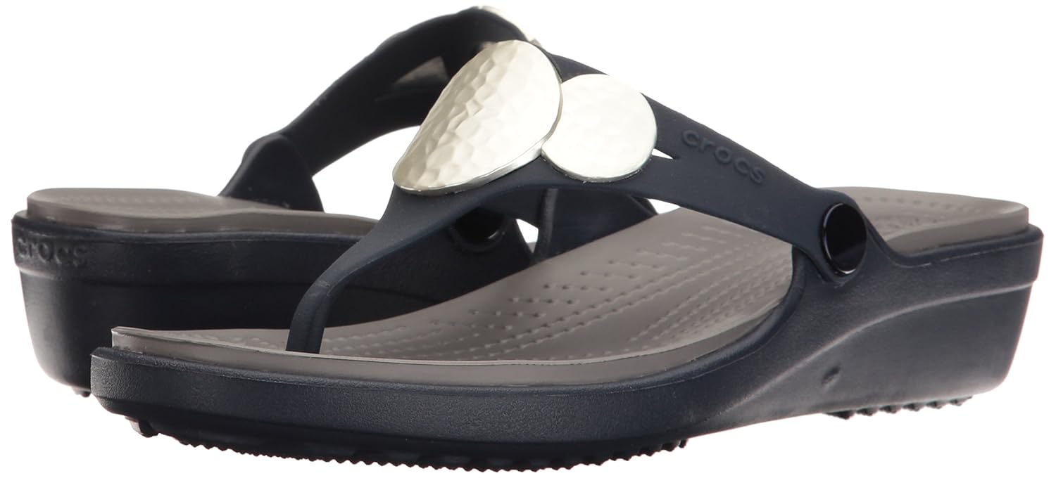crocs women's sanrah embellished wedge flip fashion sandals