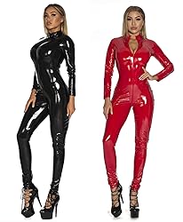 Metallic Bodysuit for Women PVC Leather Sexy