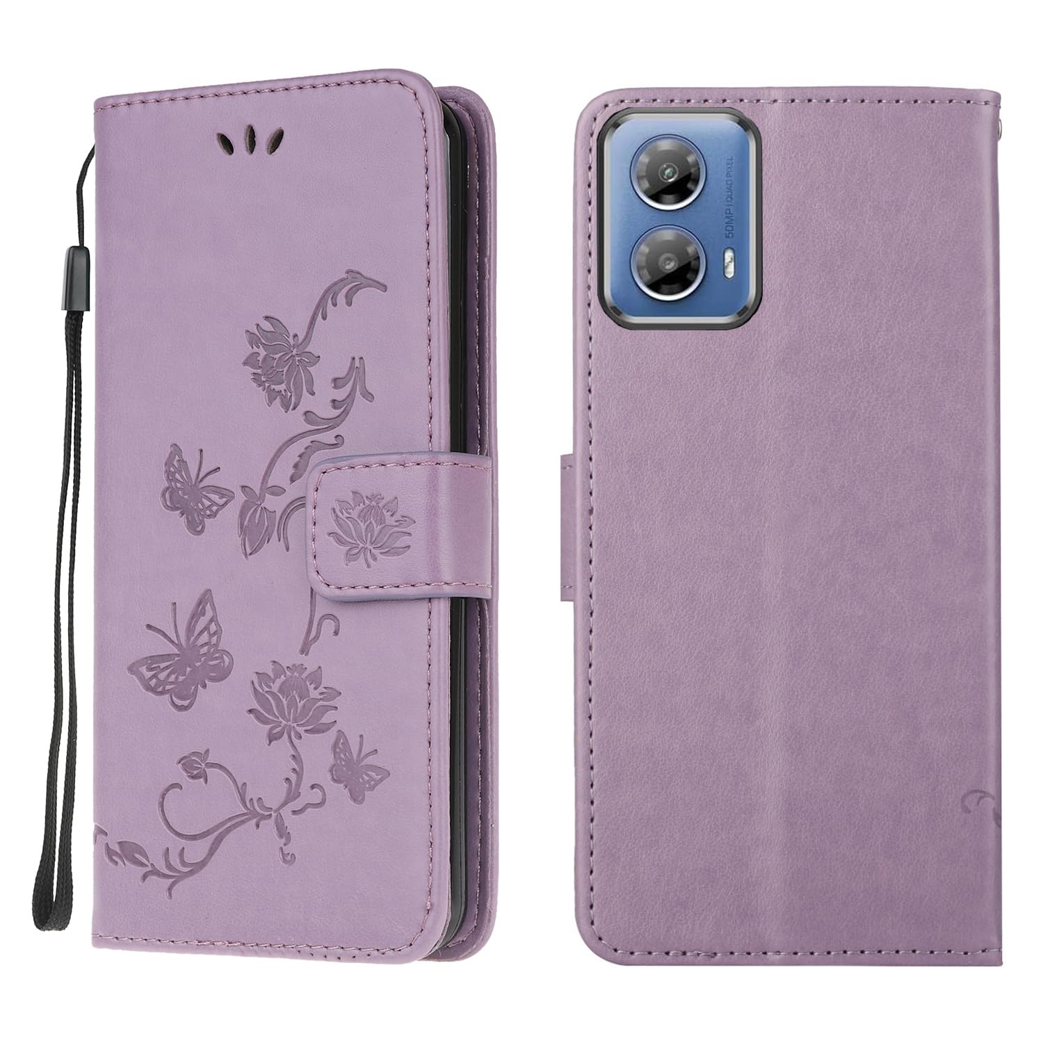 Wuhaizher Motorola Moto G34 Case Shockproof Leather Wallet Book Flip Folio Magnetic Clasp Stand View Case for Motorola Moto G34 Phone Cases Shockproof Cover Cute Lotus Pattern, Light Purple — image 1
