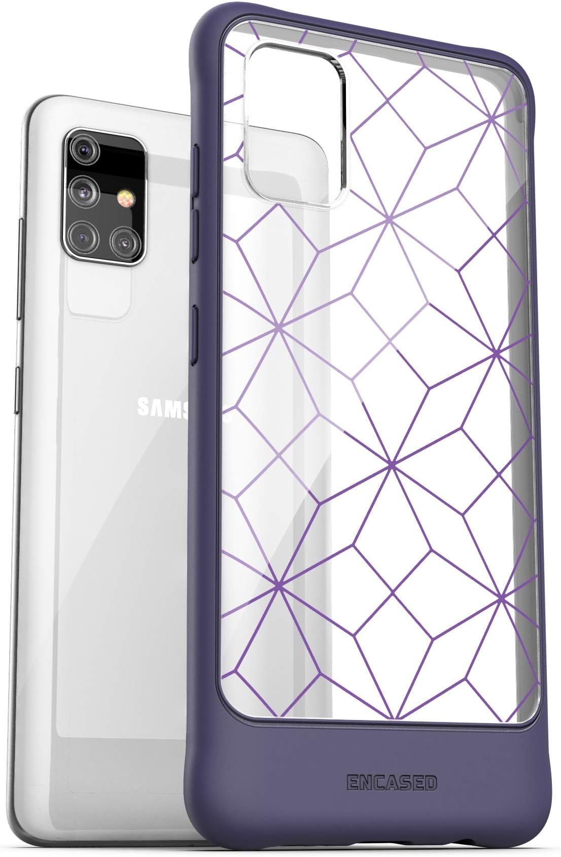 ENCASED Samsung A51 Case | Slim-fit Protective Clear Back Cover with Purple Bumper (Galaxy A51 Model)