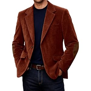 DRCUIVS Men's Corduroy Suit Jacket Slim Fit Notch Lapel Single Breasted Blazer Casual Sport Coat Textured Business Jacket