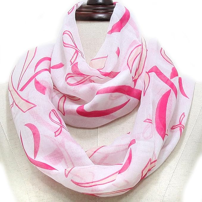Pink Ribbon Breast Cancer Awareness Infinity Scarf at Amazon Women’s