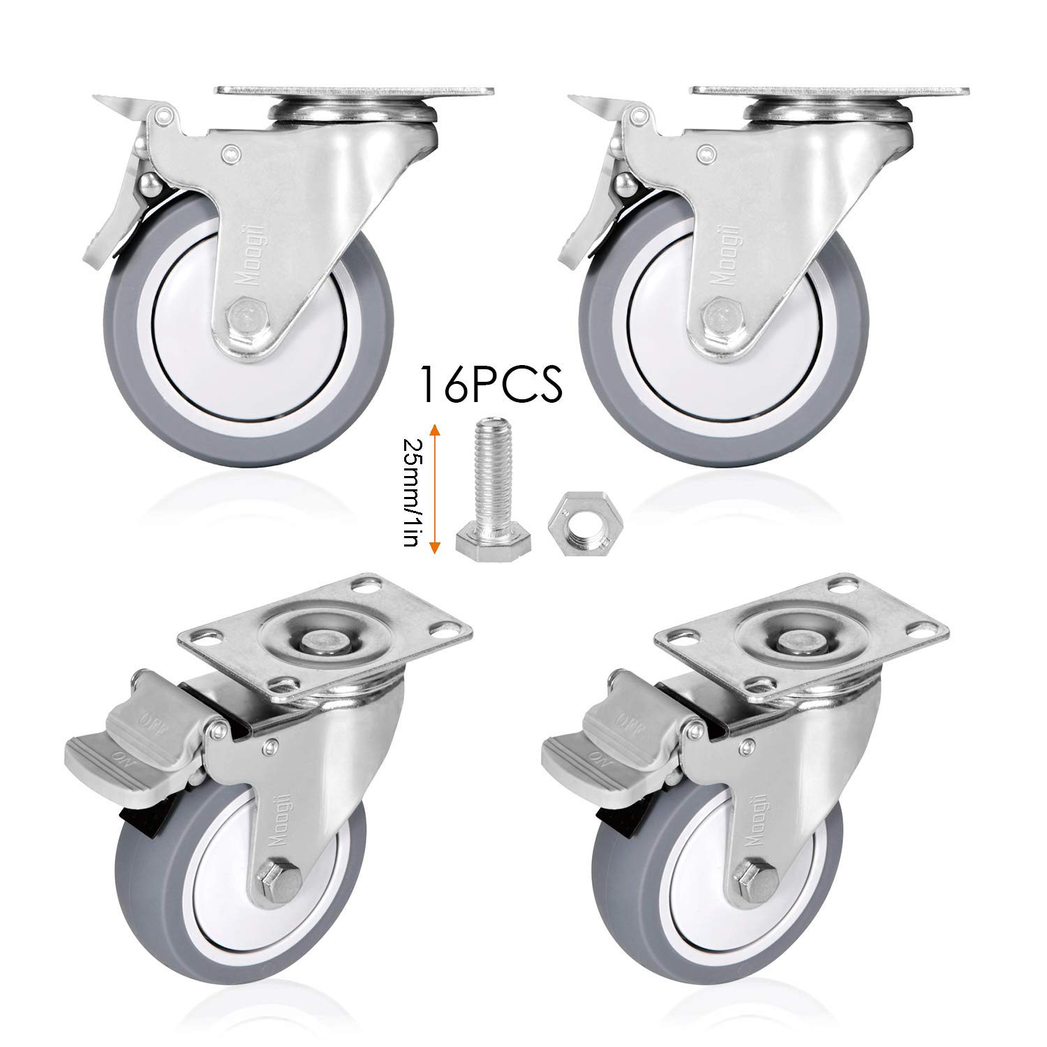 Moogiitools 5" TPR Swivel Rubber Casters Wheels with Safety Dual Locking Heavy Duty 1500lbs (Set of 4 with Brake): Industrial & Scientific