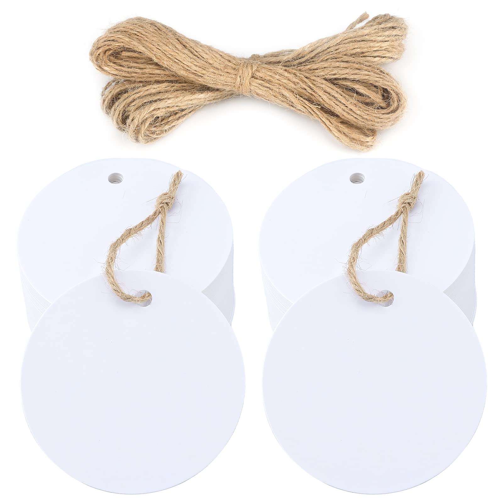 jijAcraft Kraft Paper Gift Tags,100PCS White Round Tags for Crafts, 5.5cm White Wedding Favour Labels with String — image 1