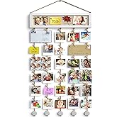 Bikoney Collage Picture Frames Hanging Photo Display Multi Pictures Organizer with Wood Bulletin Board Photo Board 30 Clips and 6 Pushpins for Room Wall Decor (White)