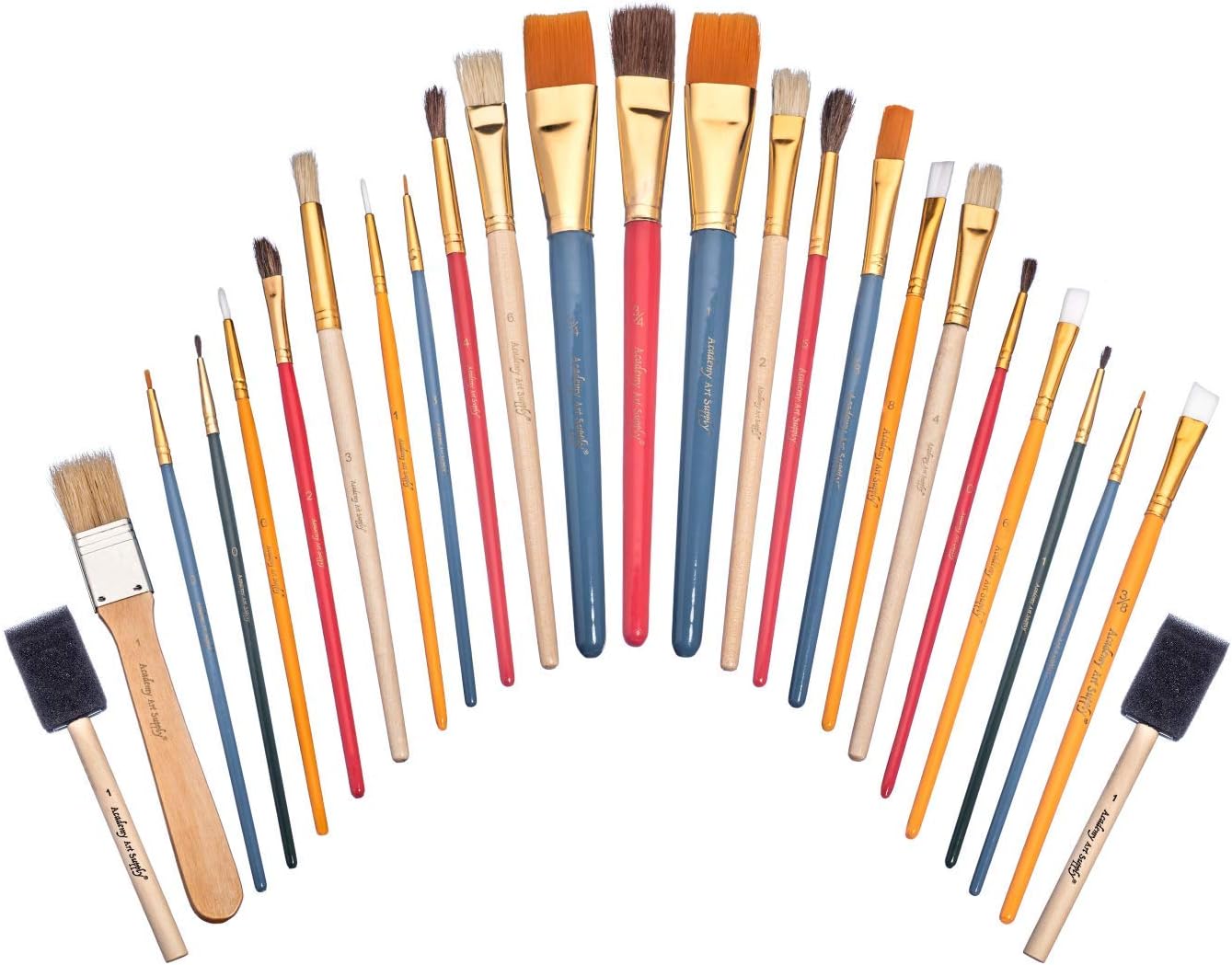 25 Piece Paintbrush All-Purpose Value Pack with Bristle, Nylon, Sponge, and Camel Hair Brushes for Acrylic, Oil, Watercolor, and Gouache