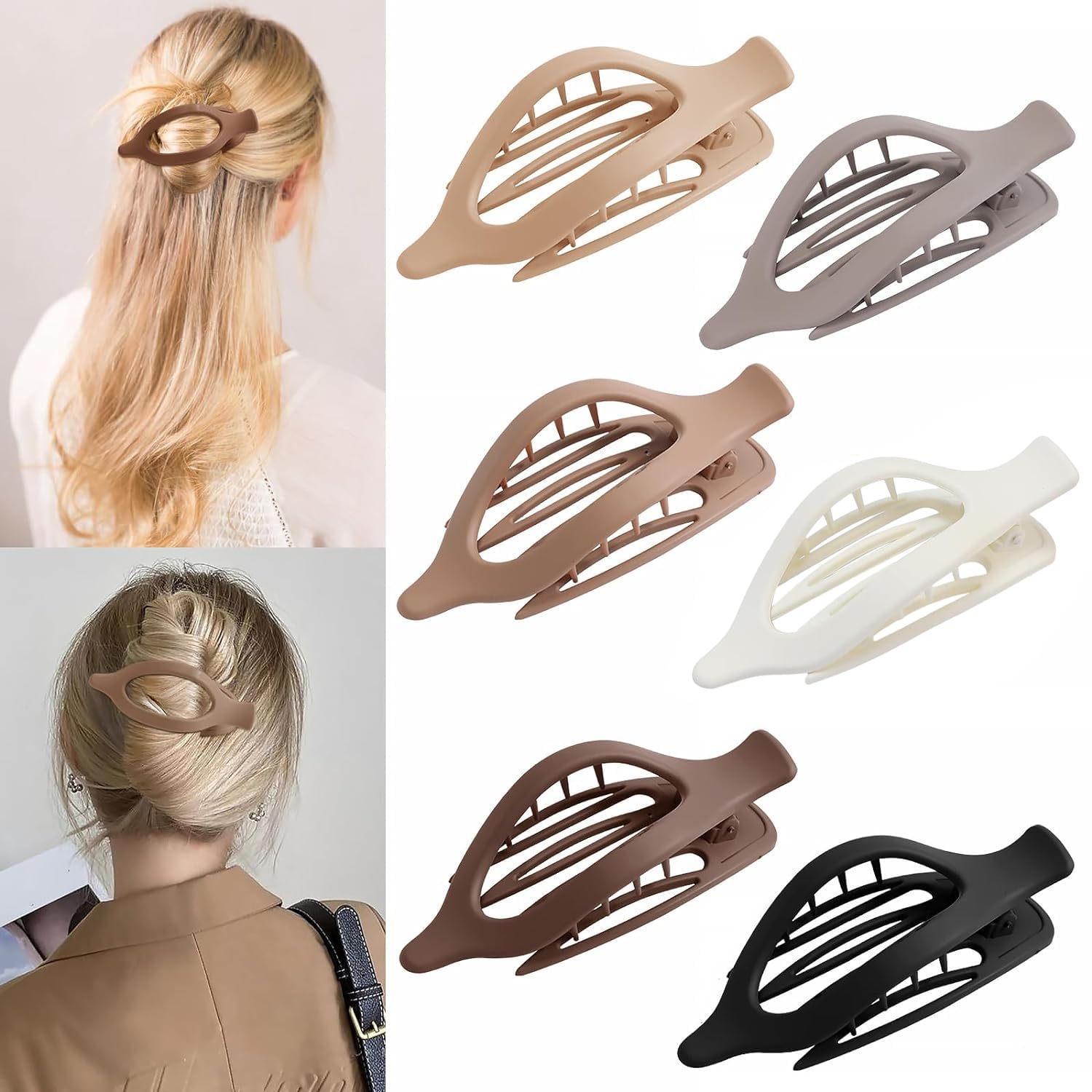 French Concord Hair Claws for Women 6 Pieces Side Slide Flat Hair Clips for Volume Strong Hold Non-Slip Grip Hair Claws for Women Girls Thick Thin Hair