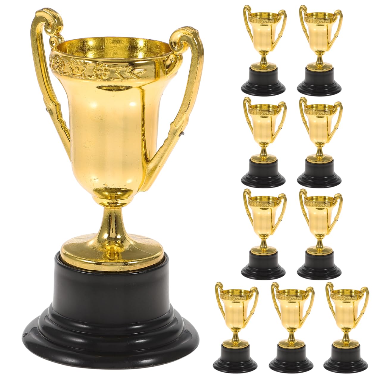 Amosfun 10pcs Mini Trophies Bulk, Plastic Gold Trophy Cups for Kids, School Sports Game Winning Prizes, Classroom Rewards (4.6x8.5cm)