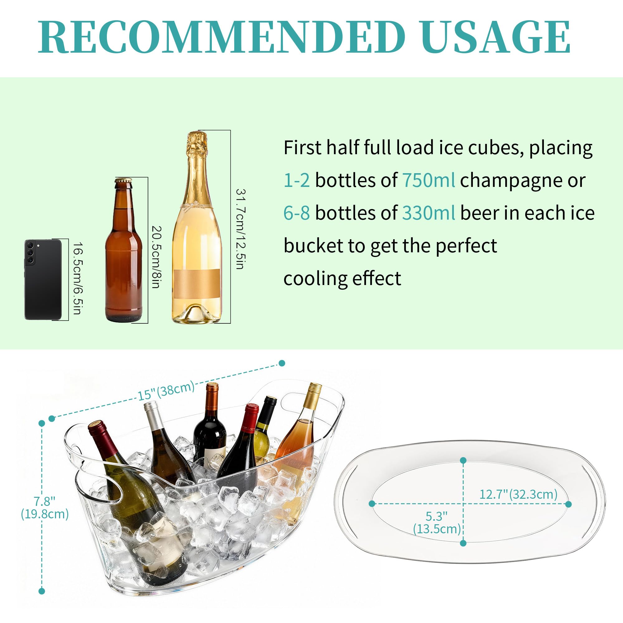 Condition photo showing As Is for 6.5l large ice bucket for parties, 2pcs clear acrylic drink buckets with scoop & metal wine bottle o
