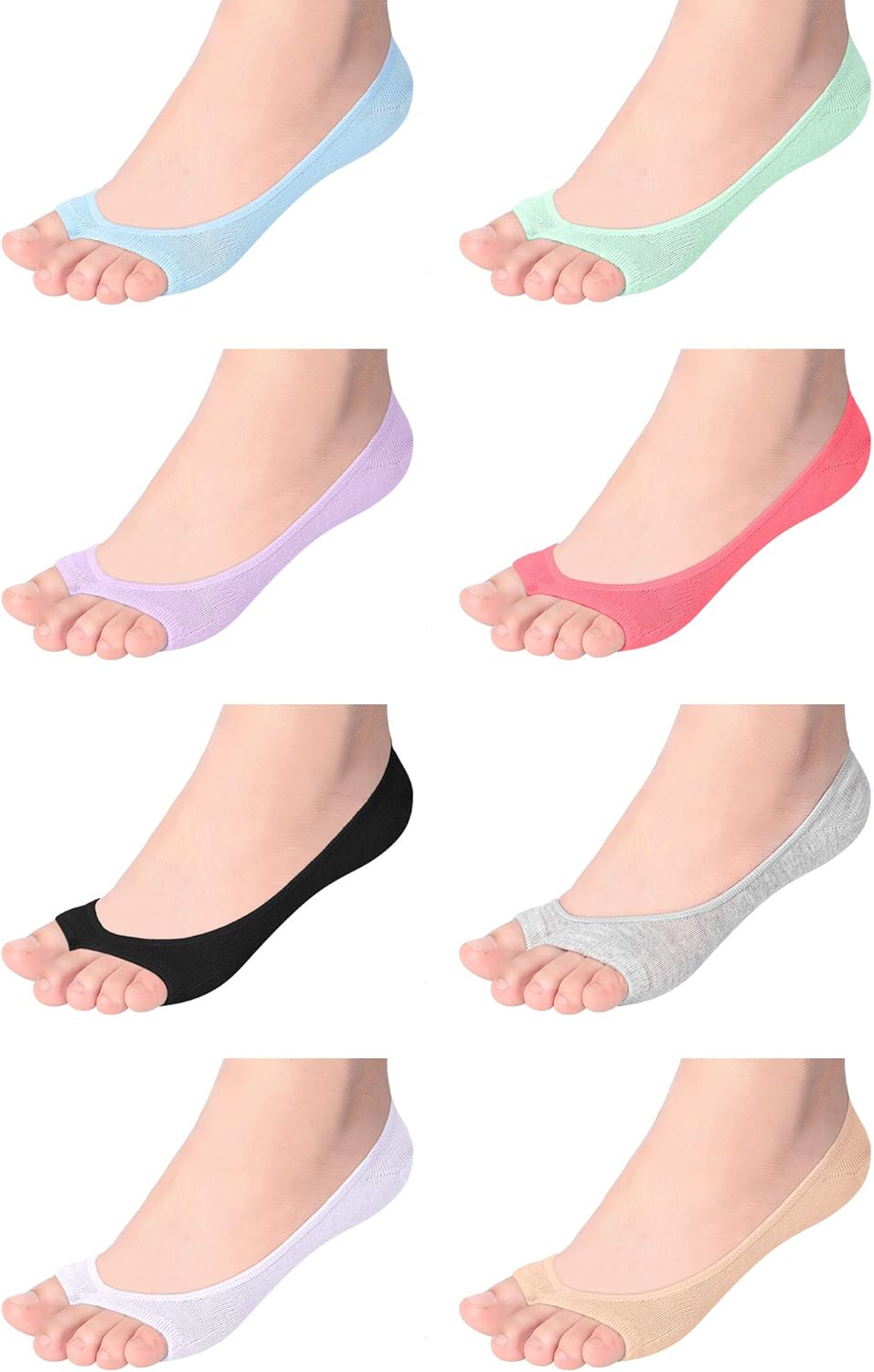 8 Pairs Peep Toe Liner Socks Women No Show Hidden Socks with Nonslip