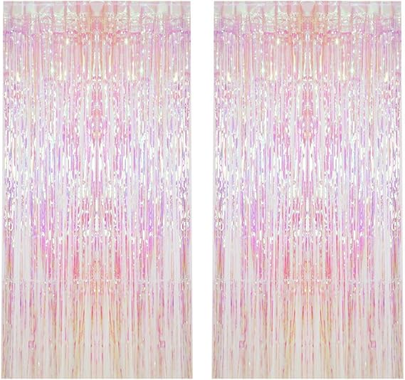 ccinee 2 cortinas metalicas con flecos de papel de aluminio fondo rosa transparente cortina decorativa para puerta ventana para fiesta de