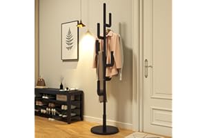 KUNGFUWOOD KASLANDI Coat Rack, Solid Wood Cactus Coat Rack Stand, Freestanding Coat Rack with 6 L-shaped Hooks and 3 Adjustable Sizes, Sturdy and Easy to Assemble Coat Tree for Entryway, Bedroom(Black) 1