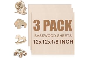 VKIZA 3 Pack Basswood Sheets 1/8"x12"x12", 3mm Basswood for Laser Cutting and Engraving,Thin Plywood Board Unfinished Wood for Crafts, DIY Ornaments and Architectural Model, Wood Burning.