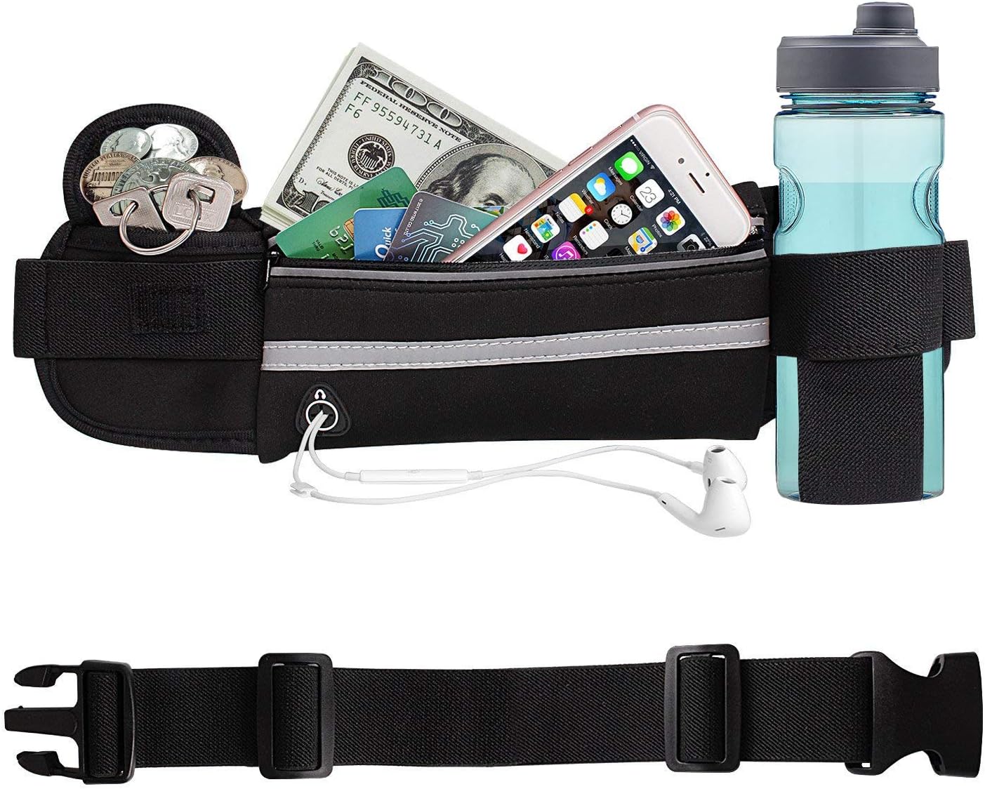 AOLERX Fanny Pack Crossbody Running Belt for Women & Men, Outdoor Sports Runner Waist Packs with Zipper Pockets, Hands-Free Wallets Phone Holder Slim Running Pouch Black