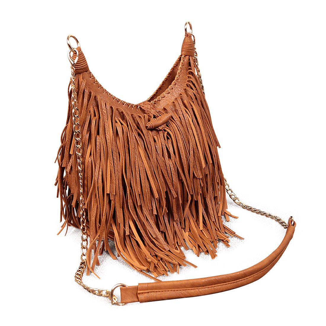 LUI SUI Ladies PU Leather Shoulder Bags with Suede and Fringe Hobo Crossbody Bags, Brown, One Size, Hobo