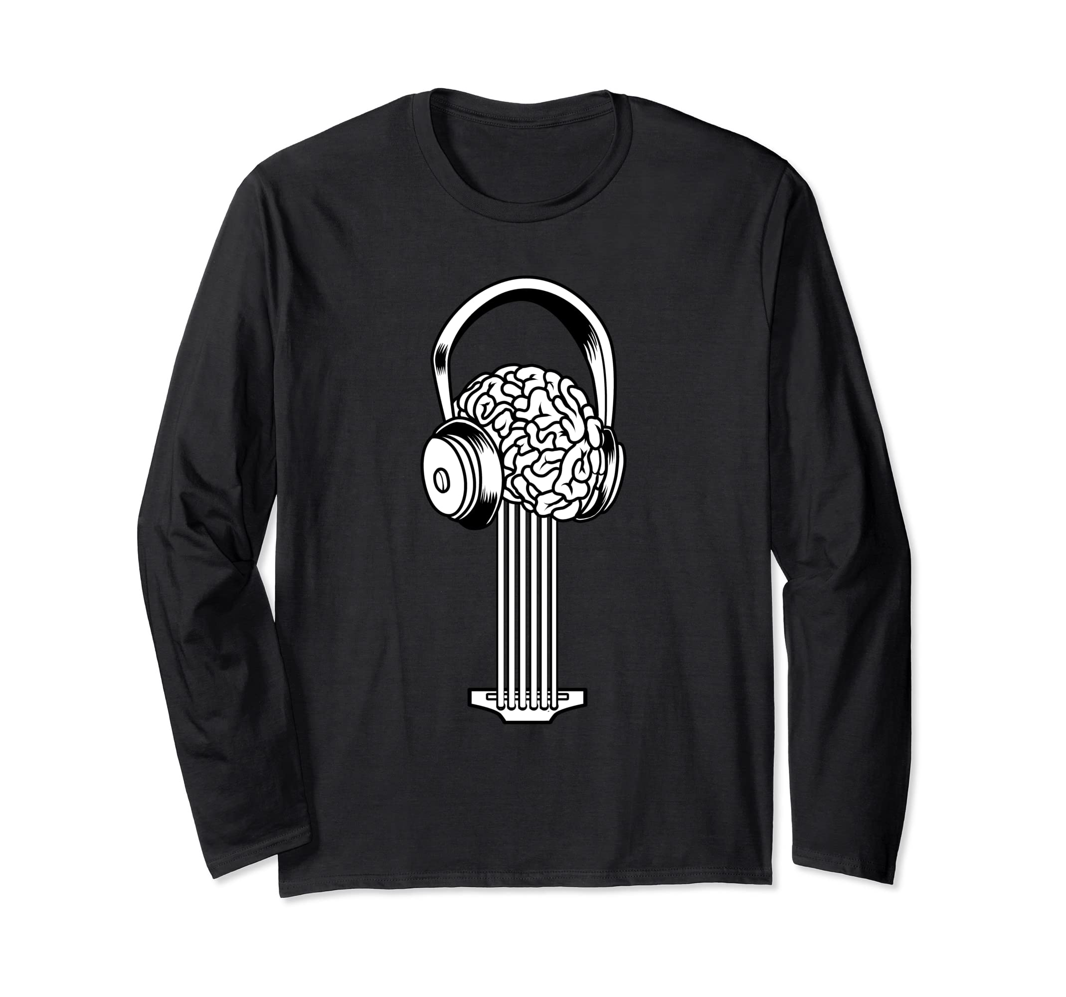 Electric Guitar - E-Guitar Rock Guitarist Brain Headphones Long Sleeve T-Shirt