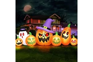 Danxilu 8FT Long Halloween Inflatables Outdoor Decorations, Haunted Inflatable Pumpkins with Witch Hat & Ghost Combo Blow Up Yard Decoration Built-in LEDs Lighted for Lawn Garden Outside Indoor Decor