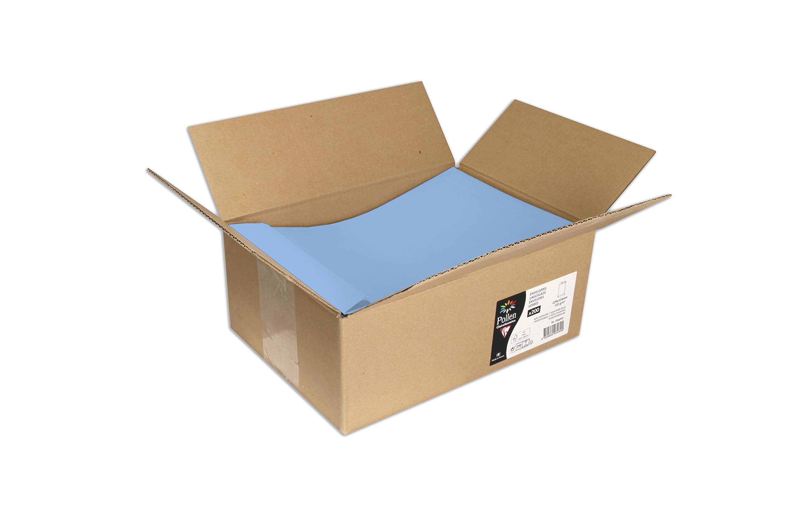 Clairefontaine 7069C Box of 200 Self-adhesive Pockets in Bulk 22,9x32,4cm 120g Lavender Blue Invitation Events and Correspondence Range Pollen Premium Paper