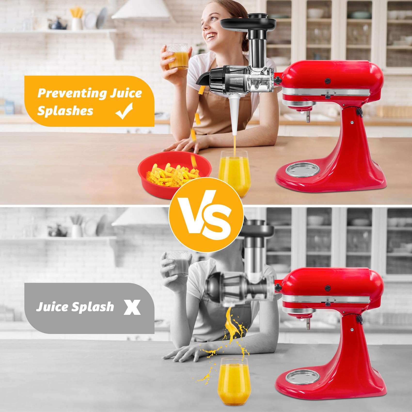 Juicer Attachment for KitchenAid Mixers - Masticating Juicer Accessories Slow Juicer for Kitchen Aid All Models Stand Mixers, Spiralizer Citrus Juicer Parts, Separate Juice and Pomace (Black)