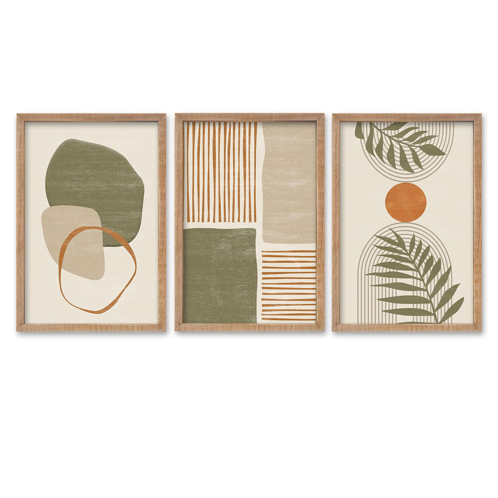 Photo 1 of SRSZHIYUE Large Green Abstract Boho Plant Wall Art Neutral Bohemian Set of 3 Wood Framed 16x11 Inch for Living Room Bedroom Wall Decor Hanging (Wood)