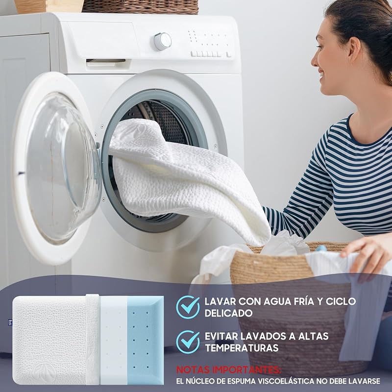 Almohada Viscoelástica 70 cm, Núcleo Compacto, Tejido Aloe Vera, Soporte Cervical Ergonómico, Memory Foam Adaptable Cuello, Funda Cremallera Lavable - 40x70 cm — foto 4 de 6