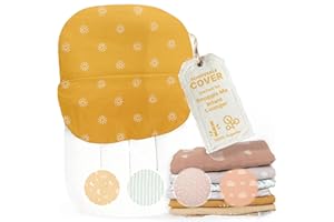 BABY BAMBOO NATURALS Newborn Lounger Cover for Snuggle Me Organic | 100% Organic Muslin Cotton and Rayon Blend | Envelope Style Fit | Replacement SlipCover Only (Dark Orange, Suns)