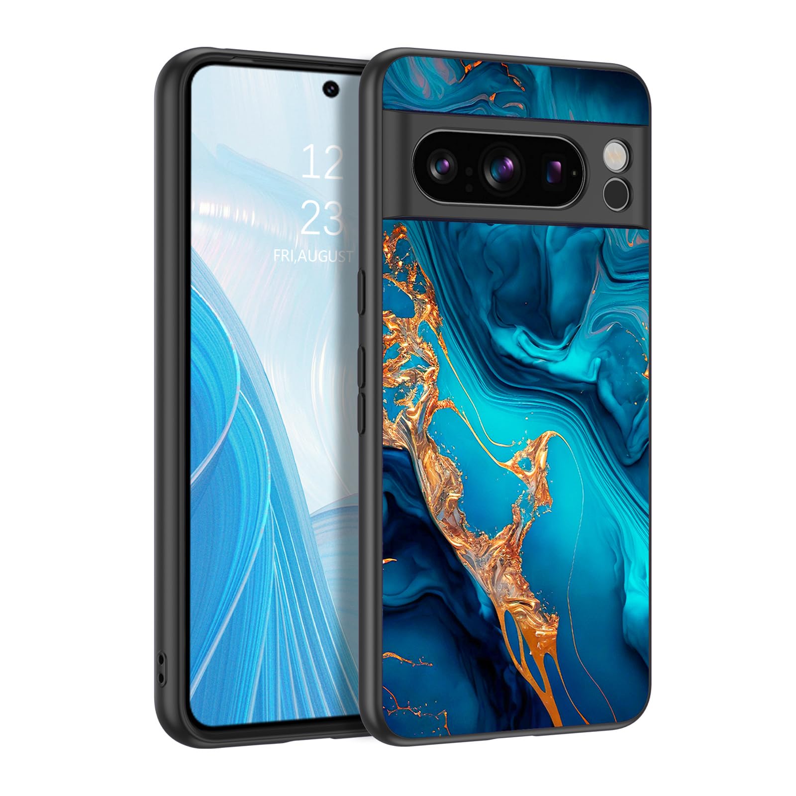 GaoBao Compatible Pixel 8 Pro Case - Slim Fit Glow in Dark Hybrid Hard PC Soft TPU Bumper Protective Case for Google Pixel 8 Pro, Gold/Blue Marble — image 1