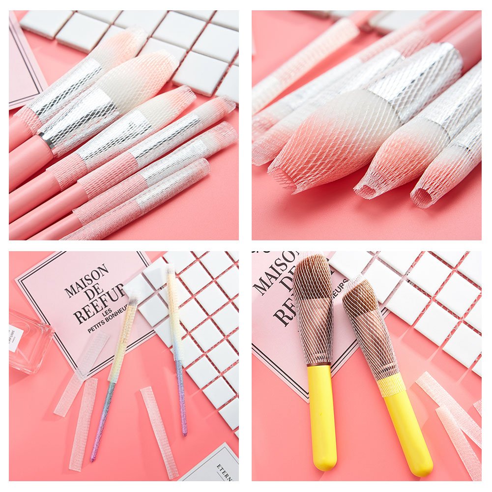 VGoodall 100 Pcs Makeup Brush Protector, Expandable Mesh Cover, Cosmetic Brush Pen Cover Guard for Brush Storage or Travel