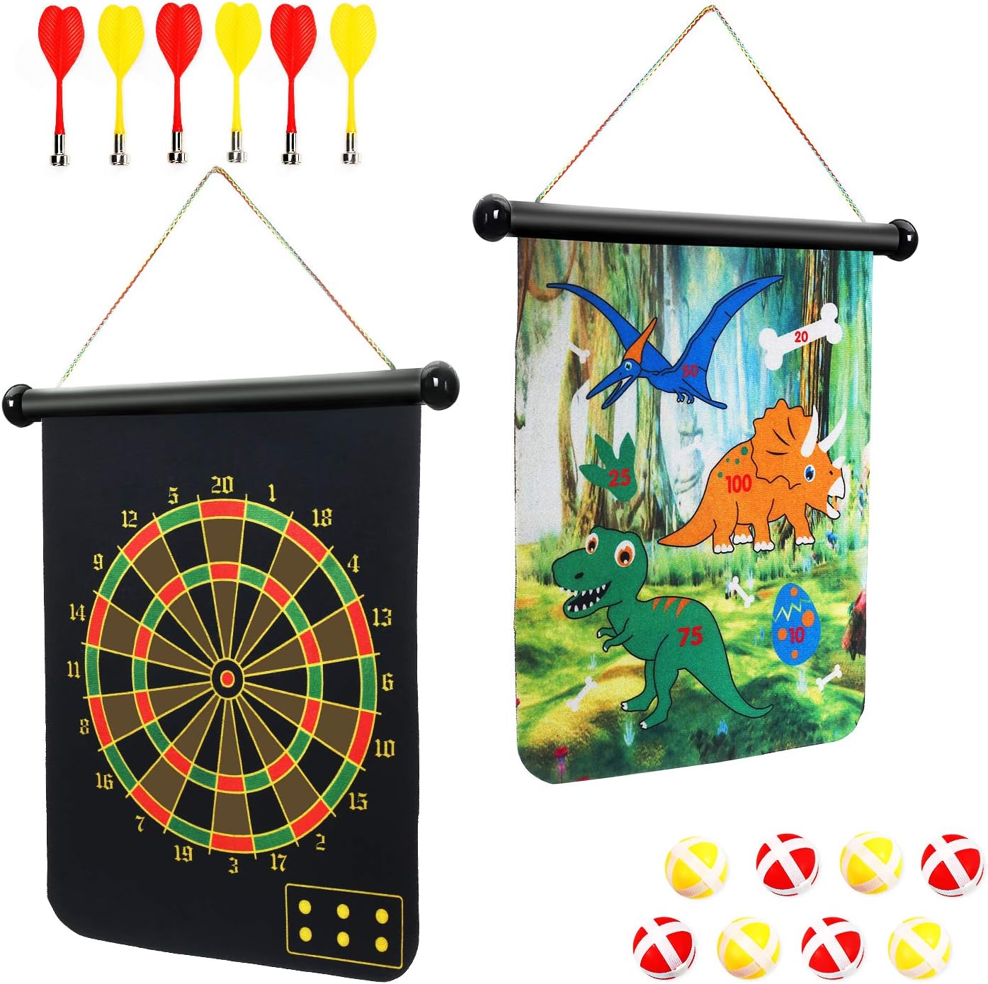 CUTE STONE Magnetic Dart Board for Kids, Safe Dart Game Toys with 6pcs Magnetic Darts and 8 Velcro Dart Balls, Indoor Outdoor Party Dartboard Games for 3+ Years Old Kids, Boys, Girls, Adults, Families: Toys & Games