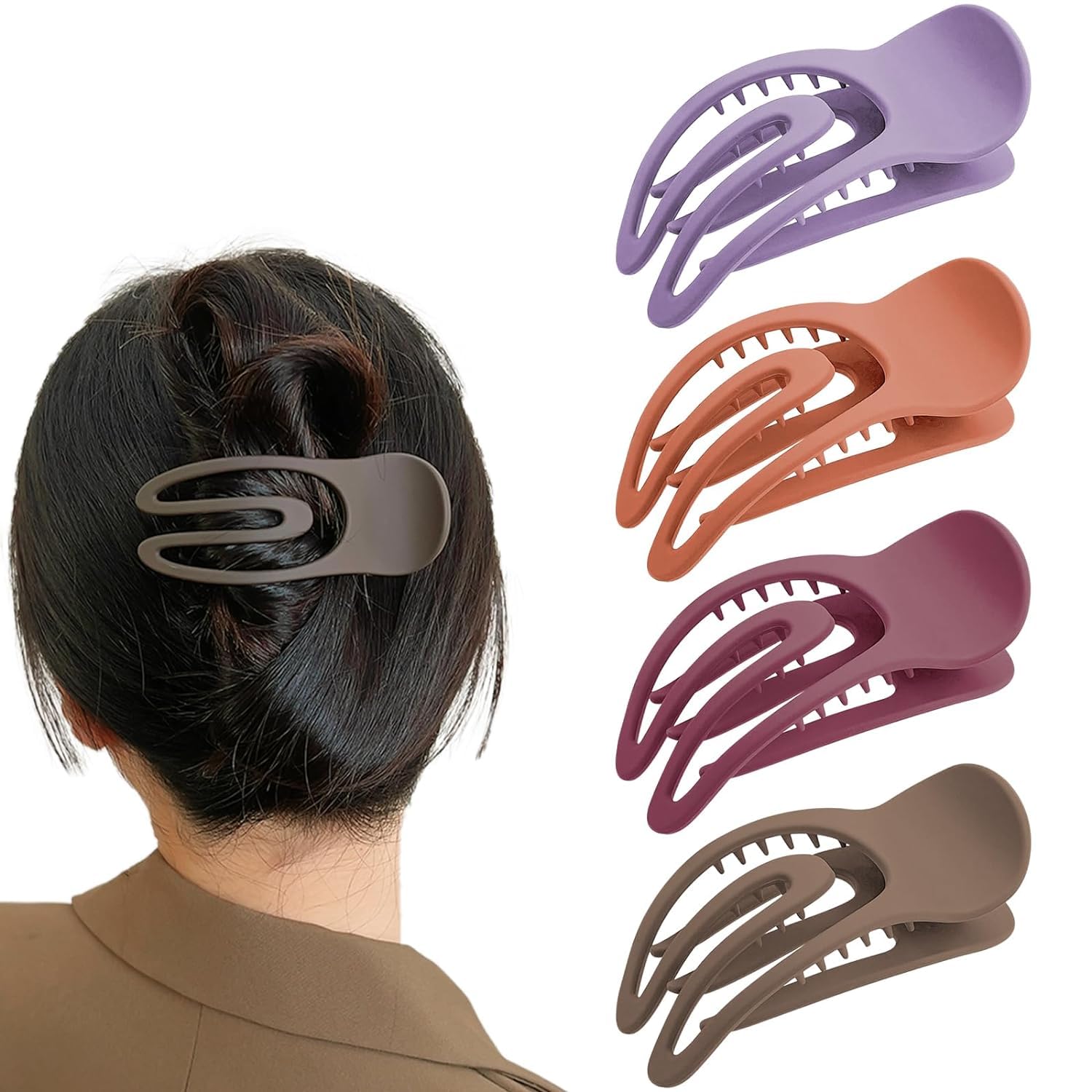 4 Pcs French Concord Flat Hair Clips, 3.54 Inch Hollow Curved Hair Claw Alligator Hair Clips Volume Strong Hold Banana Barrettes Hair Clamps Jaw Clips for Women (Matte)