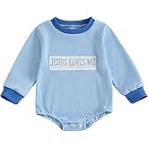 Doqcey Newborn Baby Boy Clothes Jesus Loves Me Sweatshirt Romper Waffle Knit Long Sleeve Bodysuit Christian Baptism Outfit
