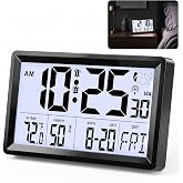 BGYTWEYTD Atomic Clock Alarm Clock with 5s Backlight, 8.7&Prime; Battery Powered Clock Auto DST Self-Setting, Digital Wall Clock with Indoor Temperature Humidity, Snooze for Bedroom Office