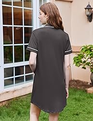 Ekouaer Button Down Nightshirt for Women Notch