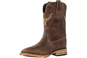 MacePhenoMelon Cowboy Boots For Men Square Toe Western Men's Boots Vegan/Genuine Leather with Classic Patriot Pull On Boot, Slip Resistant Country Boots Chunky Heel Durable Short Boots