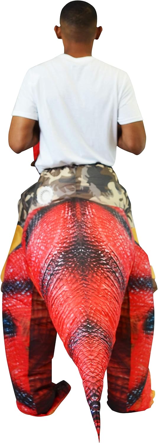 Spooktacular Creations Inflatable Raptor Riding a Raptor Dinosaur Deluxe Costume with Light-up LED Eyes- Adult (Red): Toys & Games