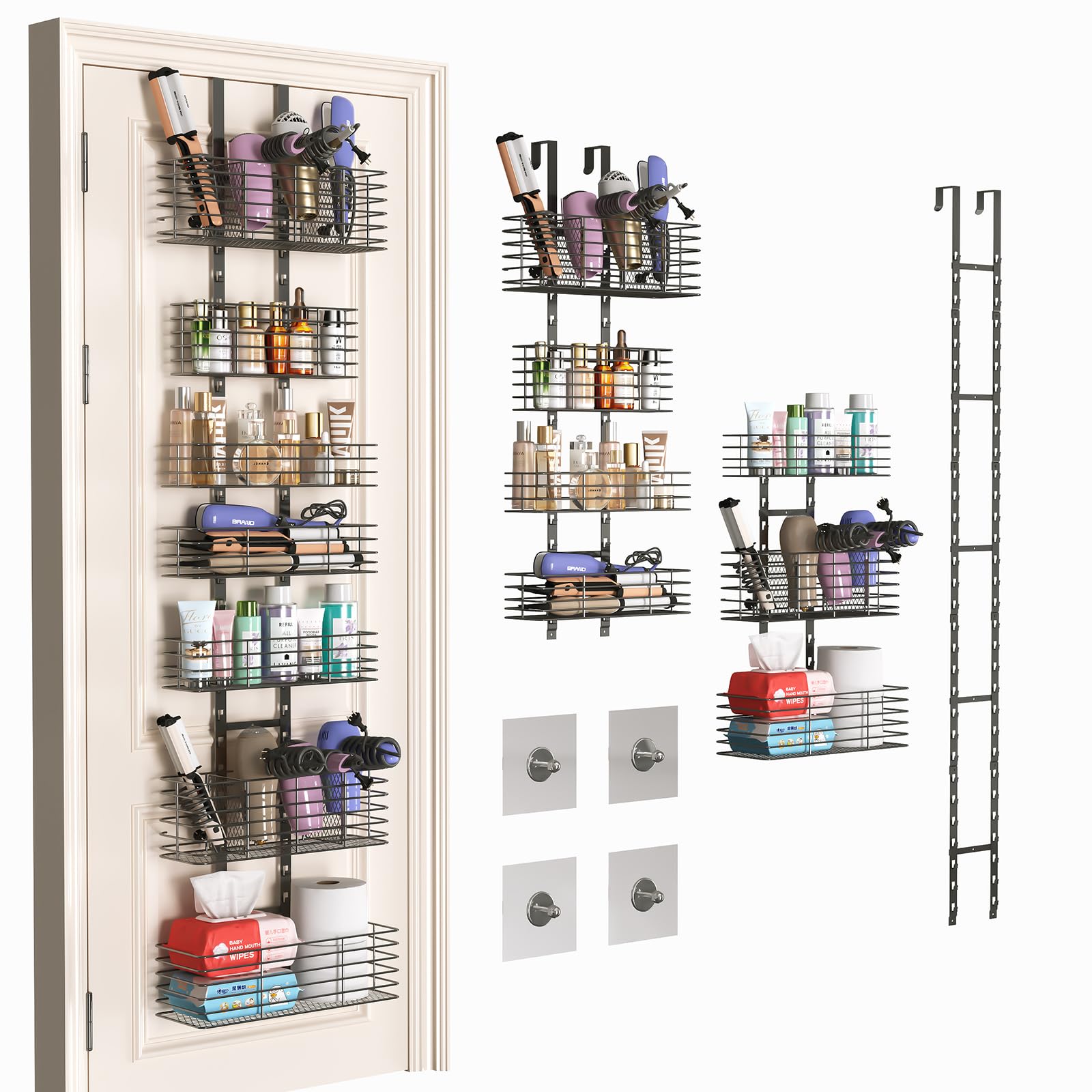 Photo 1 of 7-Tier Over The Door Bathroom Organizer, Shower Caddy Hanging &Wall Mounted Hair Tool Organizer/Hair Dryer Holder, Adjustable Bathroom Shelves Behind Door Storage for Bathroom Bedroom Closet Cabinet