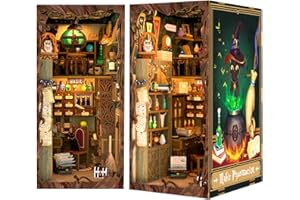 Fsolis Book Nook Kit, DIY Miniature House Kit Puzzle Booknook for Adults Decorative Bookend Bookshelf Alley Decor for Women Teens Puzzle Lovers(Magic Pharmacist)
