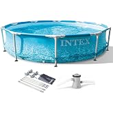 Intex 10 ft. x 30 in. Metal Frame Beachside Swimming Pool with Pump and Canopy 28207EH + 28054E