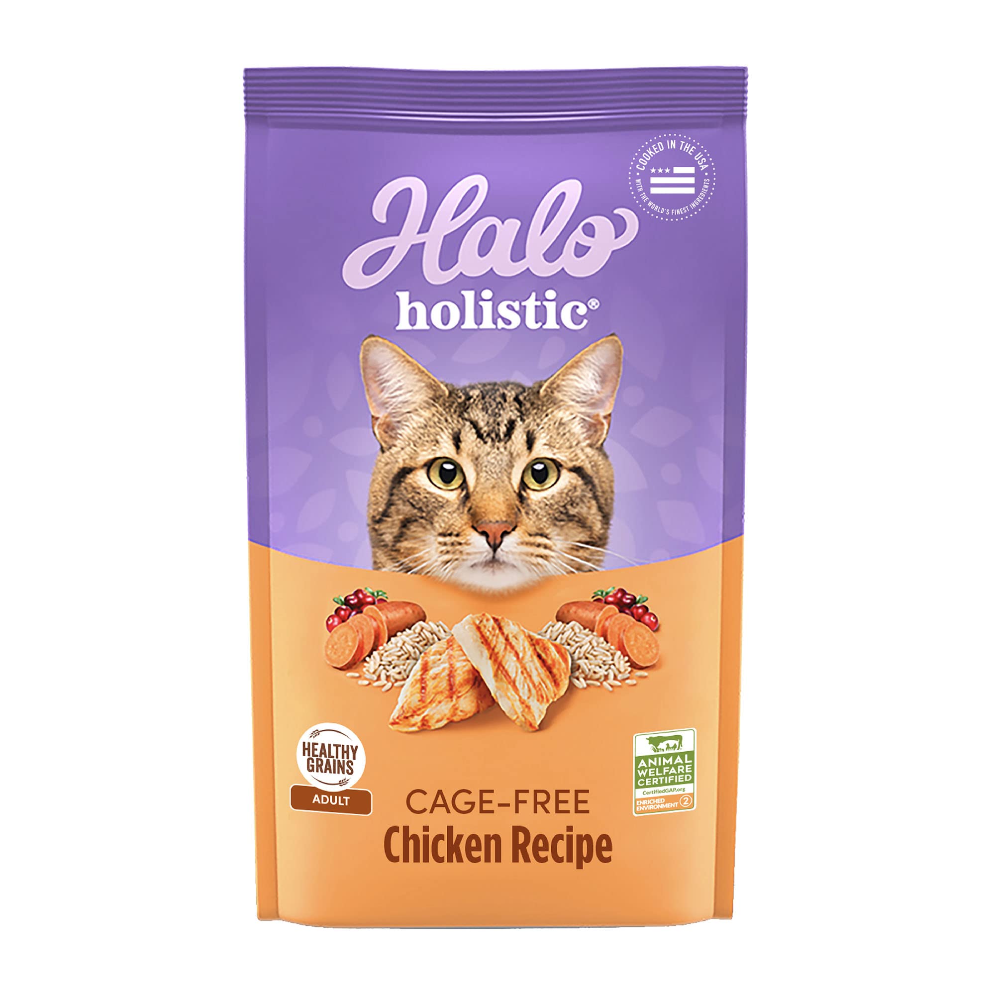 Halo Holistic Cage Free Chicken Cat Food, Healthy Grains Dry Cat Food, Complete Digestive Health, Kibble for Adult Cats, 10 lb Bag Image
