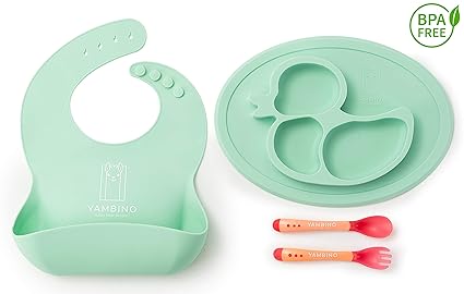 BPA-freies Babygeschirr – Designed in Germany – Kleckerfreies Esserlebnis – Babyteller, Lätzchen Baby mit Auffangschale & Ess