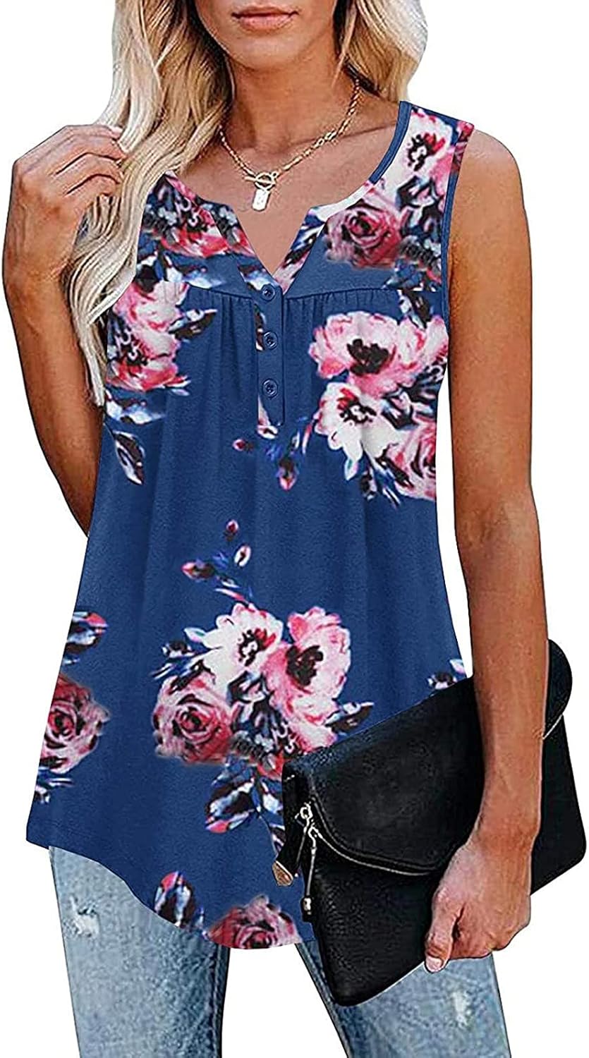 Amazon.com: Tops For Women Dressy Summer,Women'S V Neck Tank Tops Prints Sleeveless Tunic Shirts 