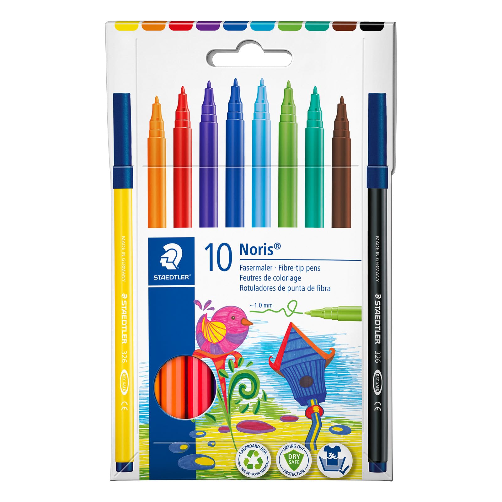 STAEDTLER 326 C10 Fibre-Tip Pen in Cardboard Pack - Assorted Colours (Pack of 10)