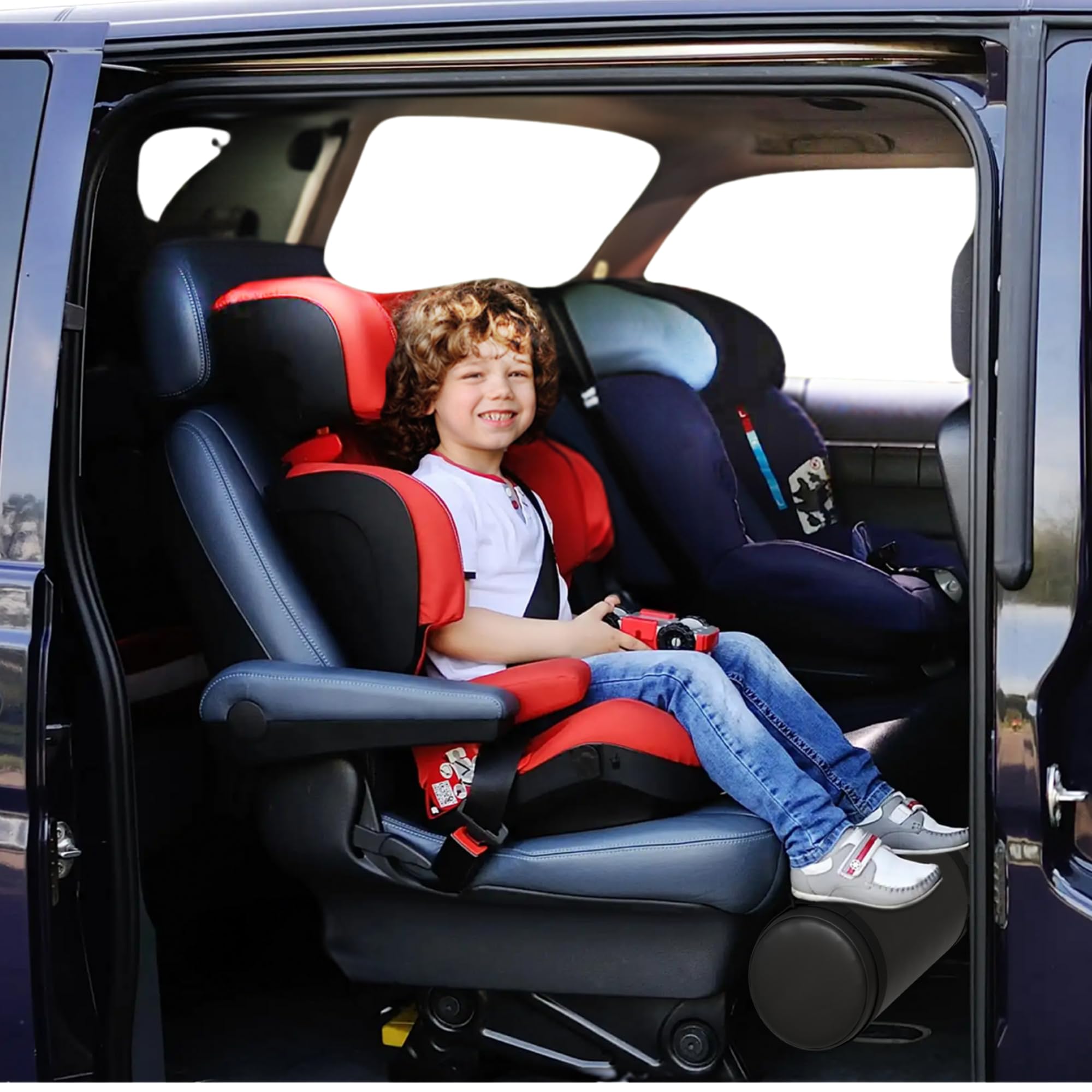 SWANOO Car Foot Rest with Extra Long Straps - Adjusts to Any Carseat or Toodlers Booster Seat - Black Leather Leg Rest for Kids