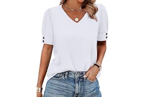 isermeo Womens Tops Short Sleeve Buttons Shirts V Neck Summer Shirts Blouses Dressy Casual Fashion S-XXL