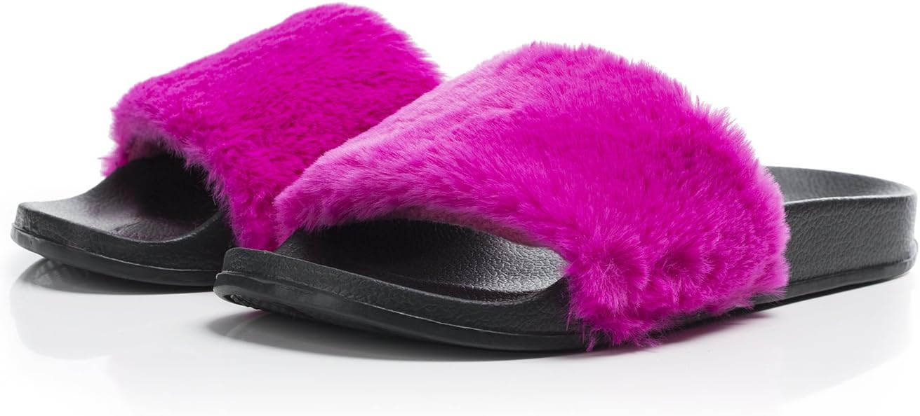 OCICI Women Slide Slipper Faux Fur Soft Flat Slide Slippers Comfort Anti-Skid.