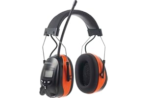 PROTEAR Digital AM/FM Radio Headphones 25dB NRR,Noise Reduction Safety Earmuffs,Headset Powered by AA Battery,Hearing Protection for Mowing Lawn Working Walkman(Orange)