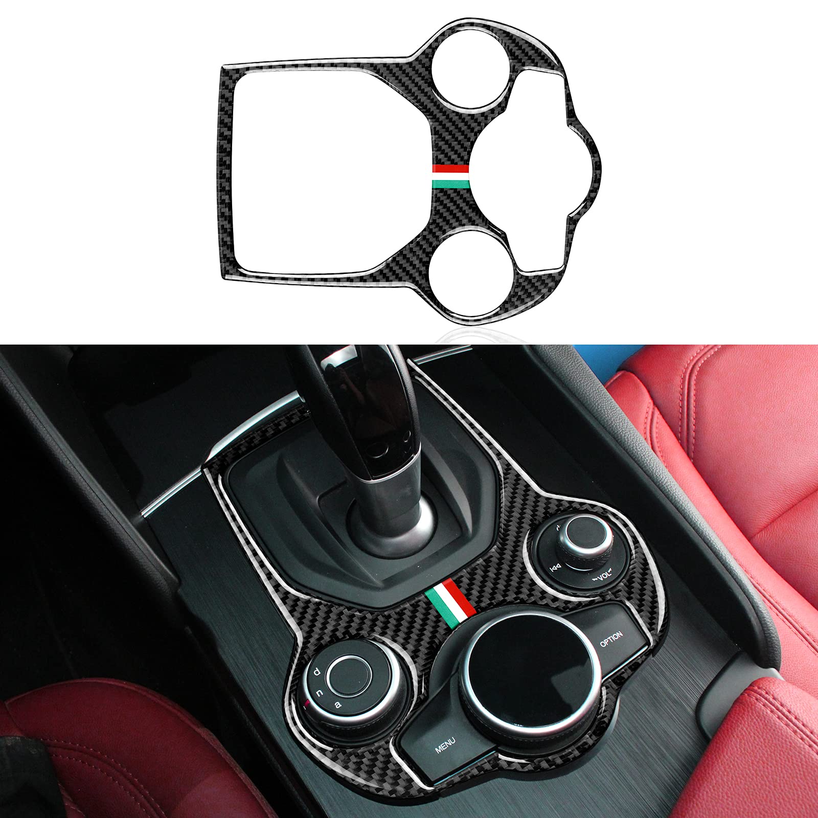 Photo 1 of Car Gear Shift Sticker Carbon Fiber Decals Center Console Cover Trim Compatible with Alfa Romeo Giulia 952 Stelvio 949 2016 2017 2018 2019 Accessories