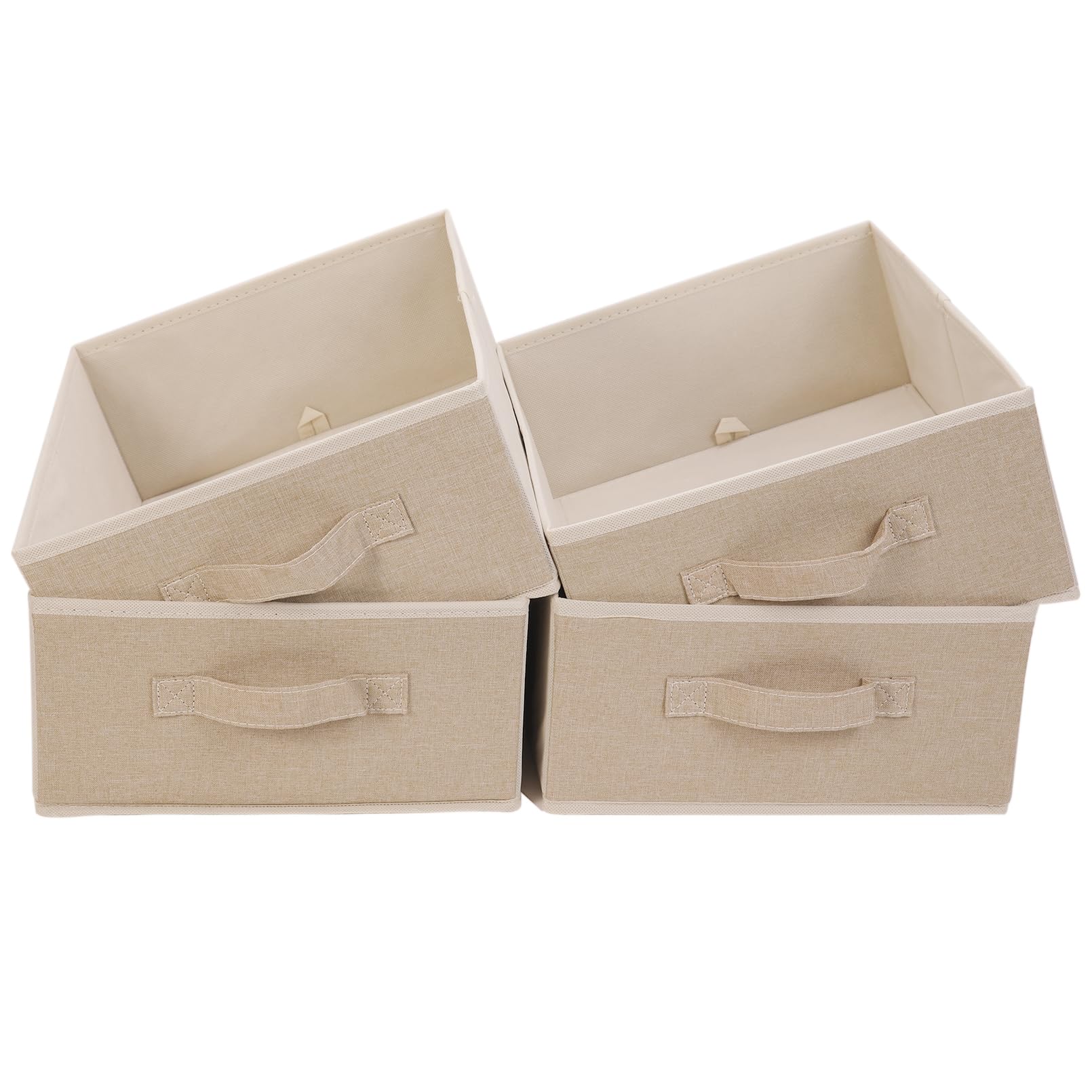 Photo 1 of JAKAGO Fabric Storage Bins set of 4 Rectangle Storage Baskets with Handle Foldable Closet Organizer for Clothes Towel bedding Books Collapsible Clothing Container for Shelves Bedroom(Beige Low)